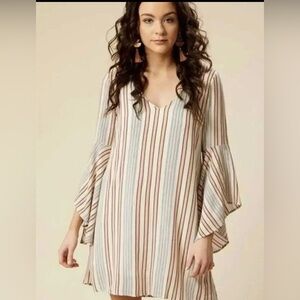 Altar'd State Multicolor Striped V-Neck Mini Dress